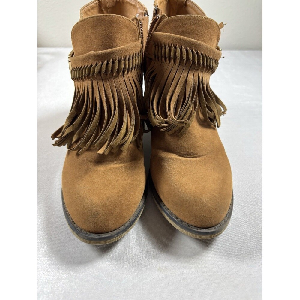 Women’s Fringe Ankle Boots Size 9 Brown Faux Suede Western Boho Zip Booties - Picture 2 of 10